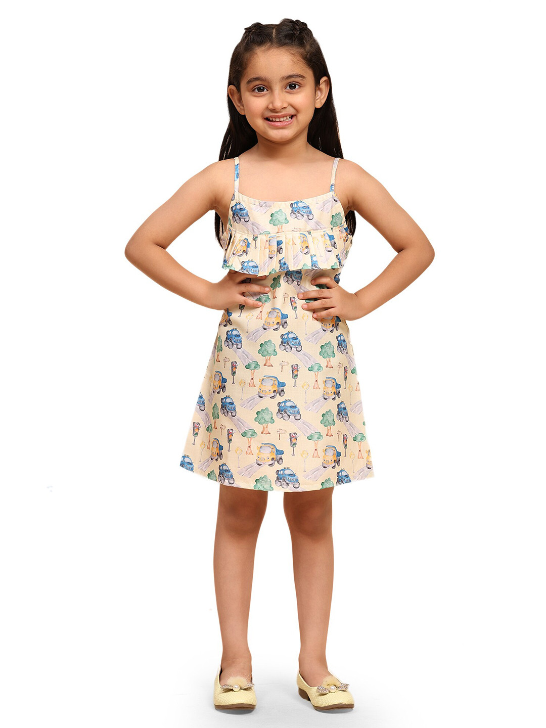 

BAESD Floral Printed Linen A-line Dress, Beige