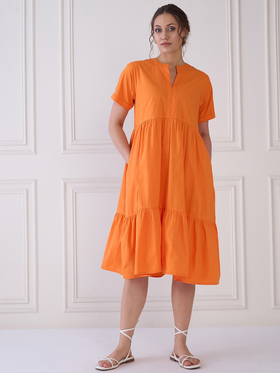 

MEDLEY BY ANTHEAA Cotton A-Line Dress, Orange