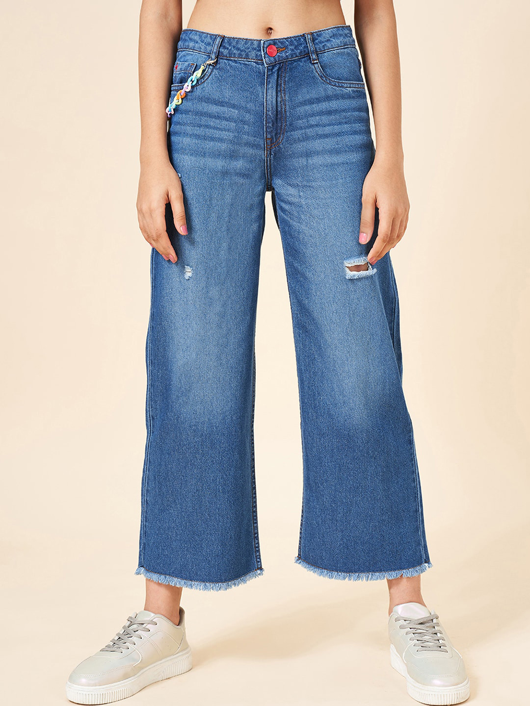 

Coolsters by Pantaloons Girls Flared Low Distress Light Fade Jeans, Blue