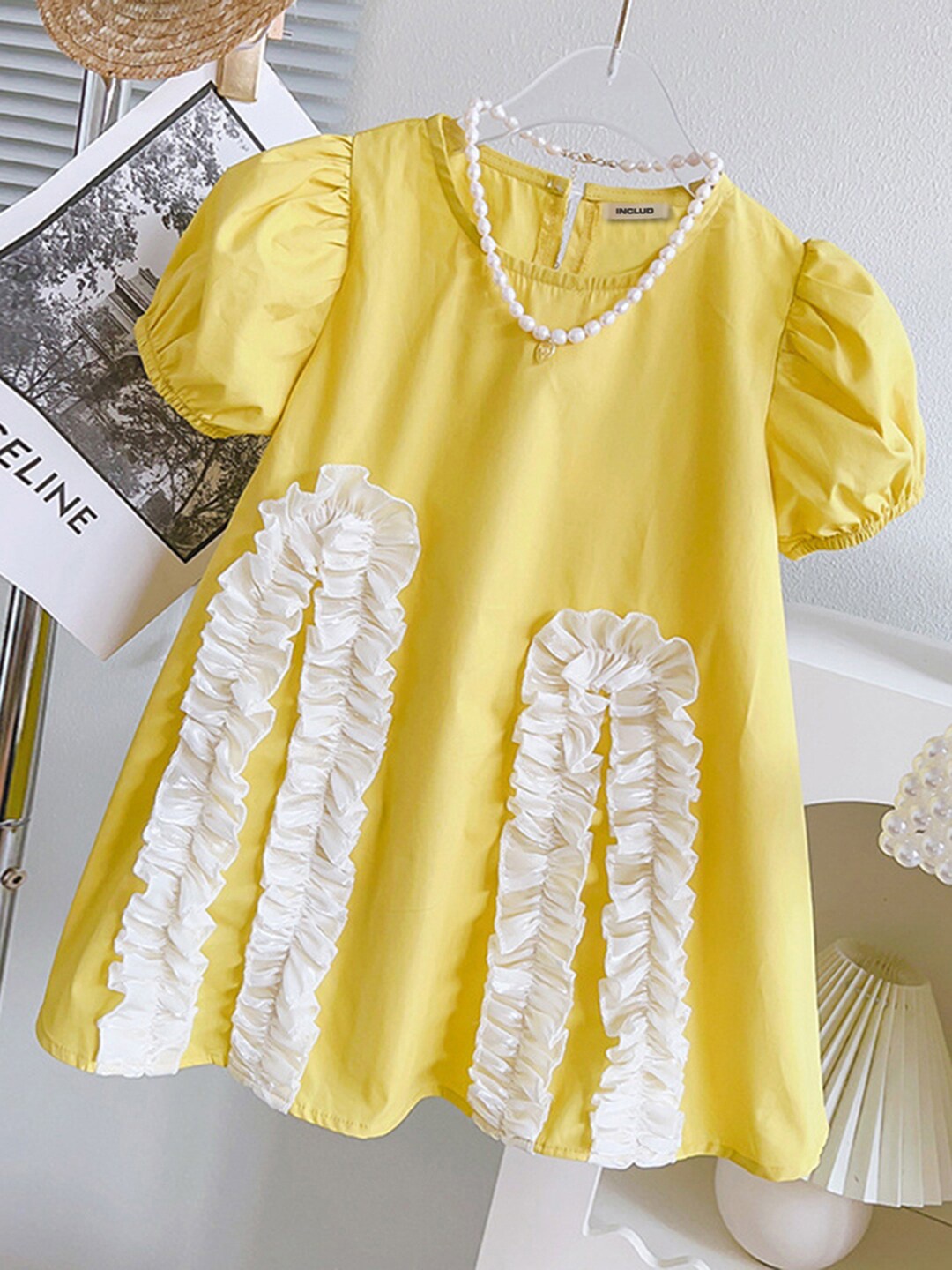 

INCLUD Puff Sleeve Fit & Flare Dress, Yellow