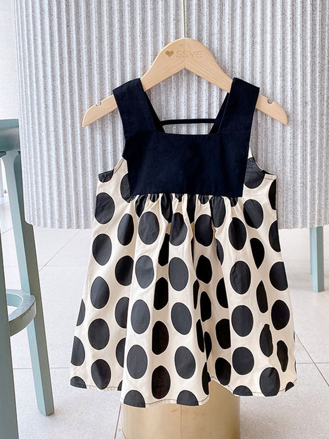 

INCLUD Girls Polka Dot Printed A-Line Dress, Black