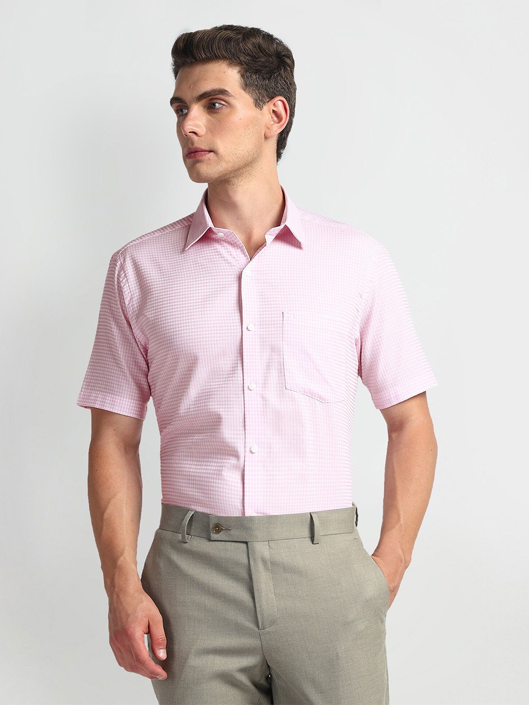 

Arrow Men Opaque Checked Formal Micro Check Cotton Shirt, Pink