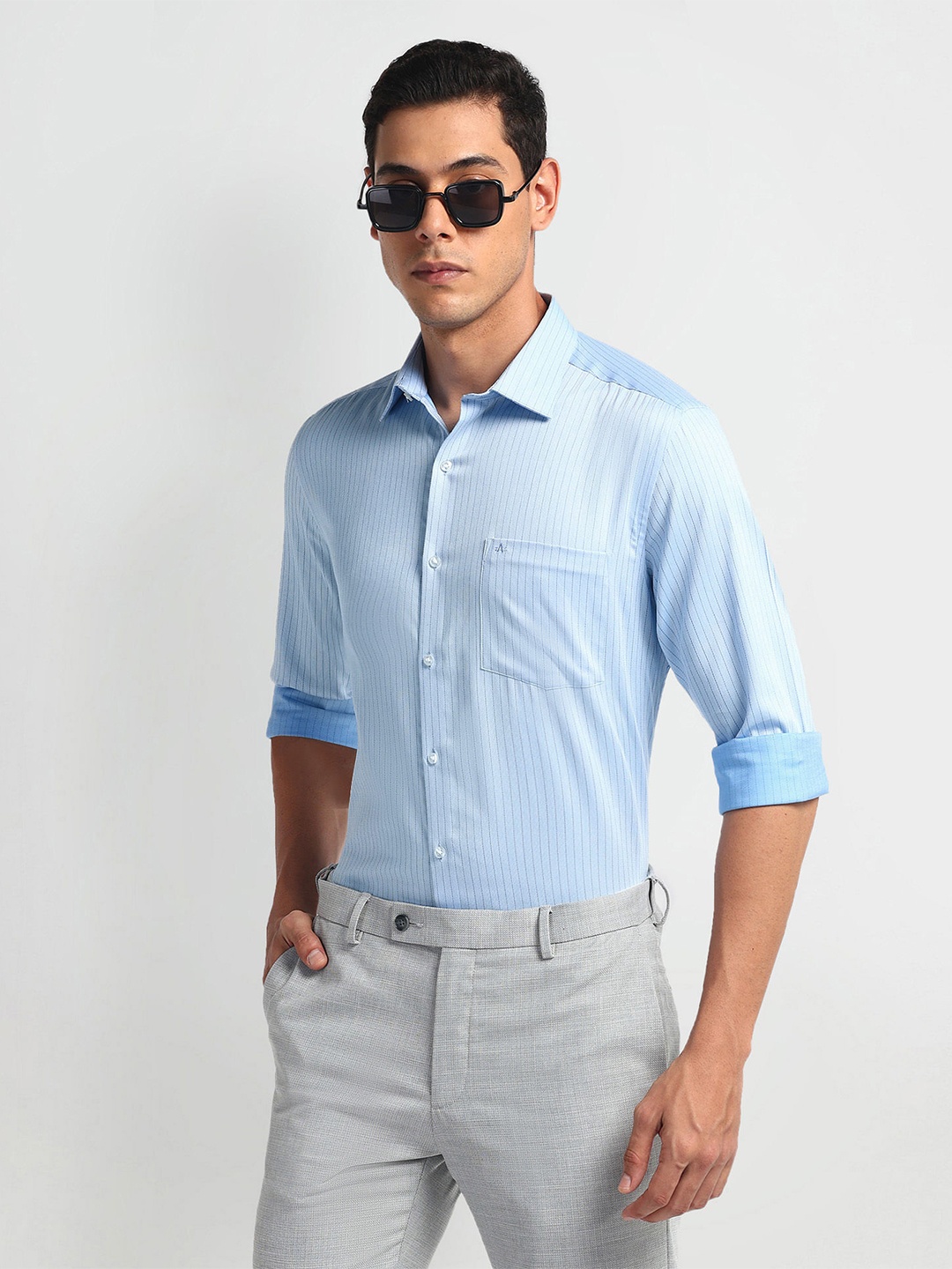 

Arrow Men Opaque Striped Pure Cotton Formal Shirt, Blue