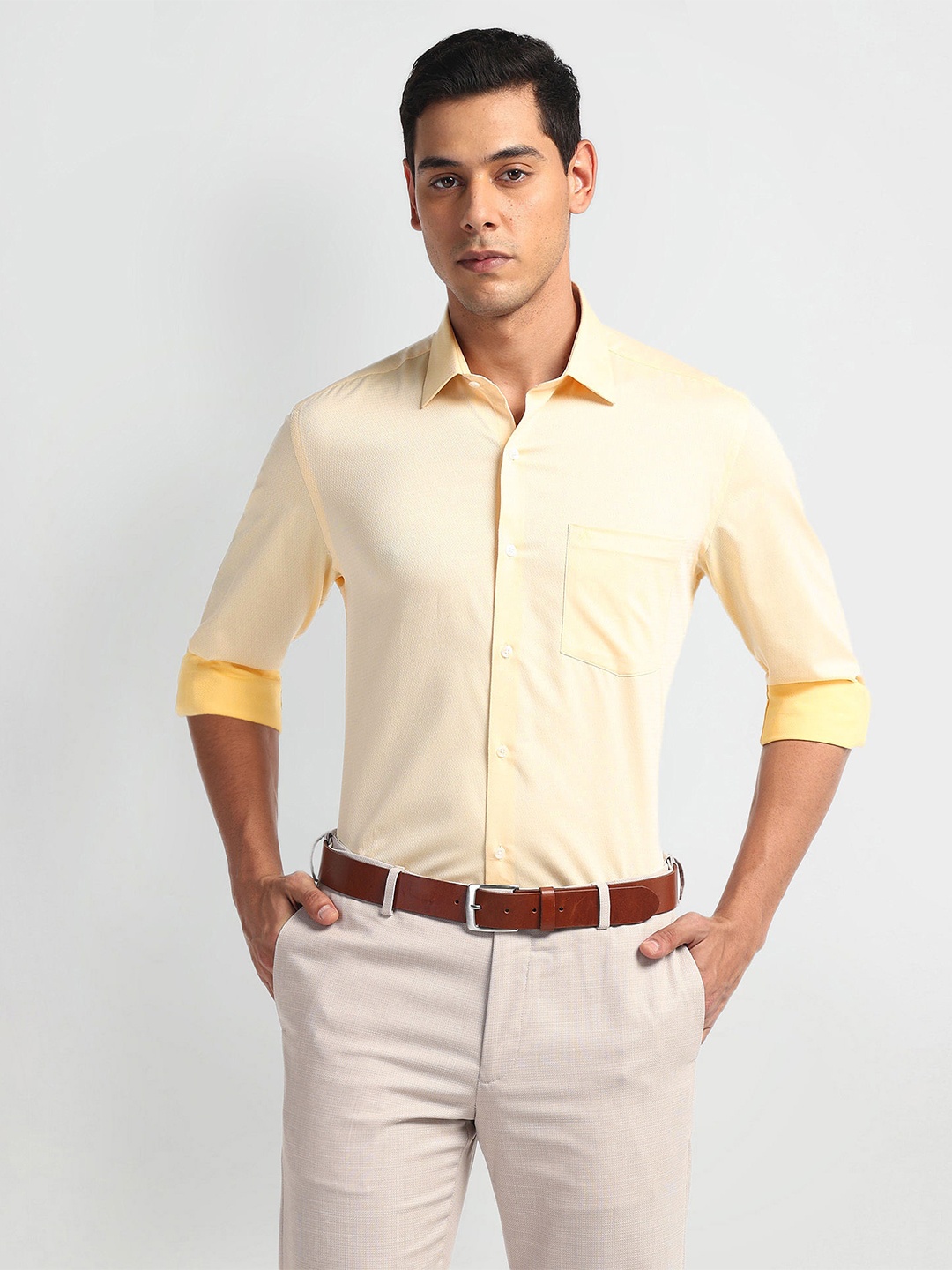 

Arrow Men Opaque Cotton Formal Shirt, Yellow