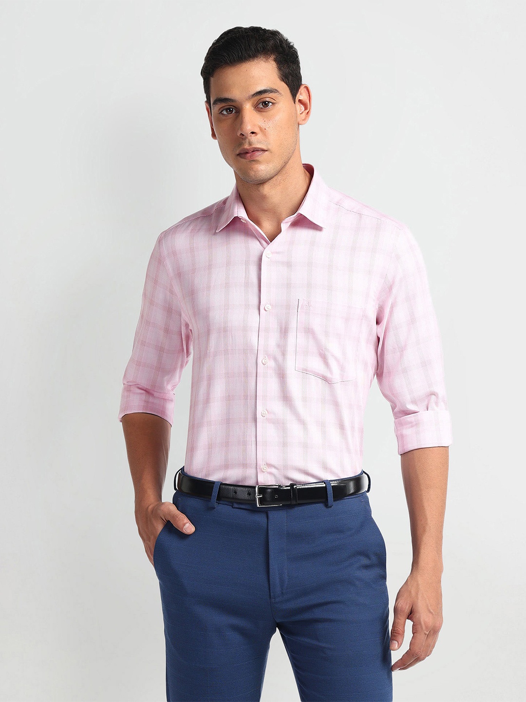 

Arrow Men Opaque Checked Formal Shirt, Pink