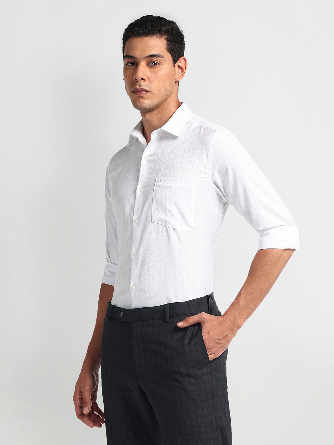 

Arrow Men Opaque Striped Autopress Formal Shirt, White