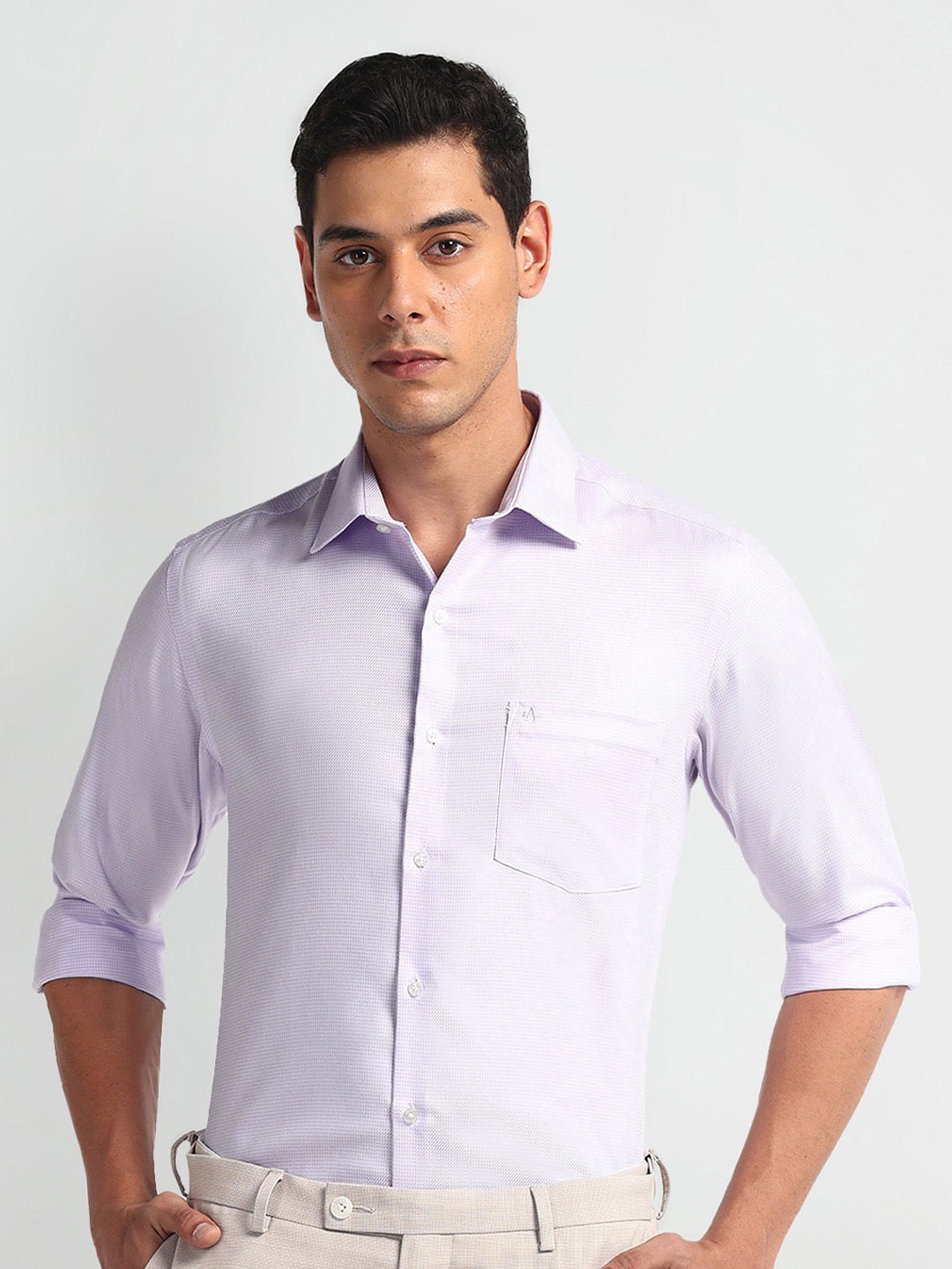 

Arrow Men Slim Fit Opaque Striped Autopress Formal Shirt, Purple