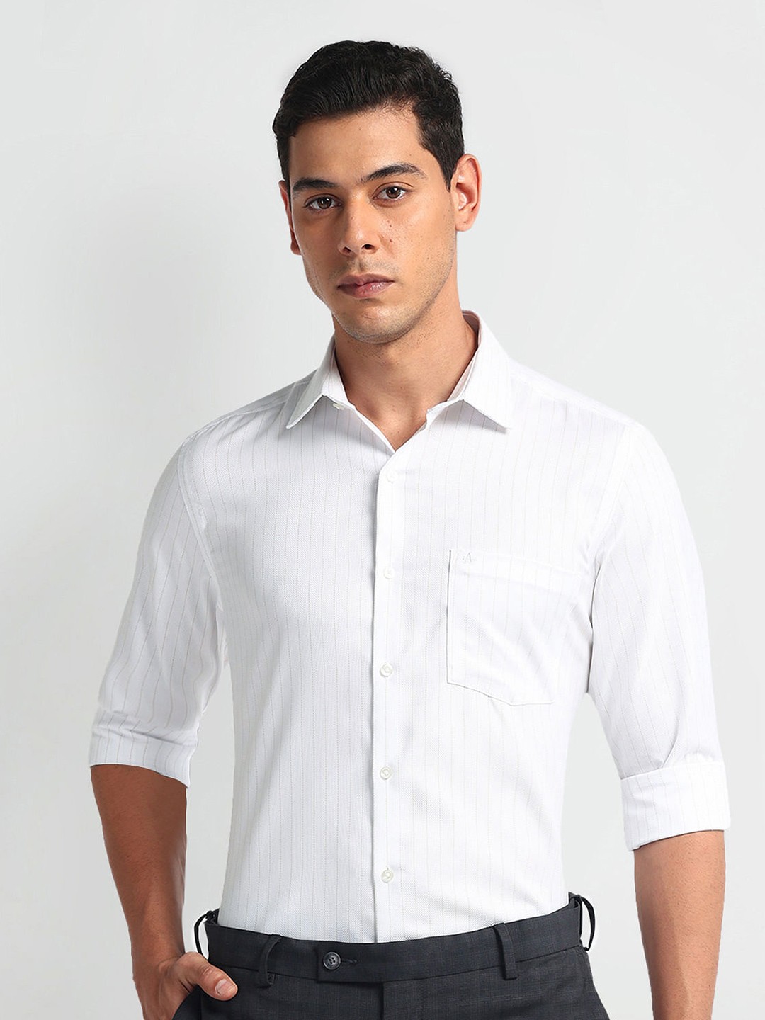 

Arrow Men Opaque Striped Autopress Formal Shirt, White