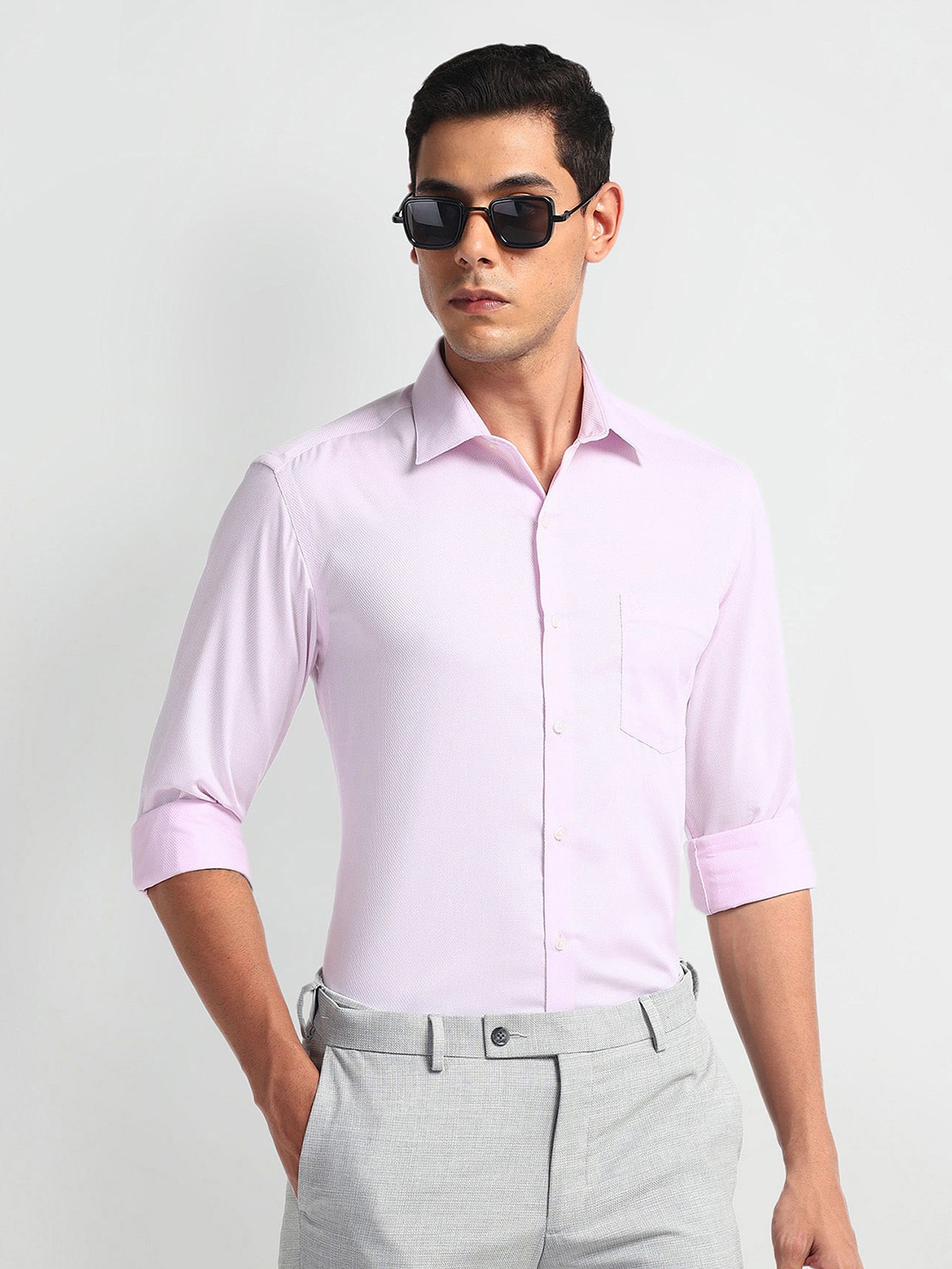 

Arrow Men Slim Fit Opaque Autopress Formal cotton Shirt, Pink