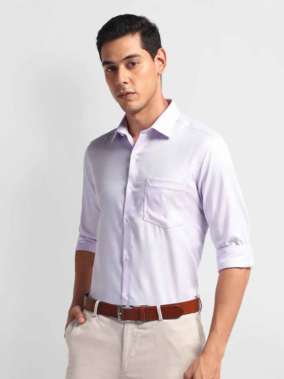 

Arrow Men Slim Fit Opaque Striped Autopress Formal Shirt, Purple