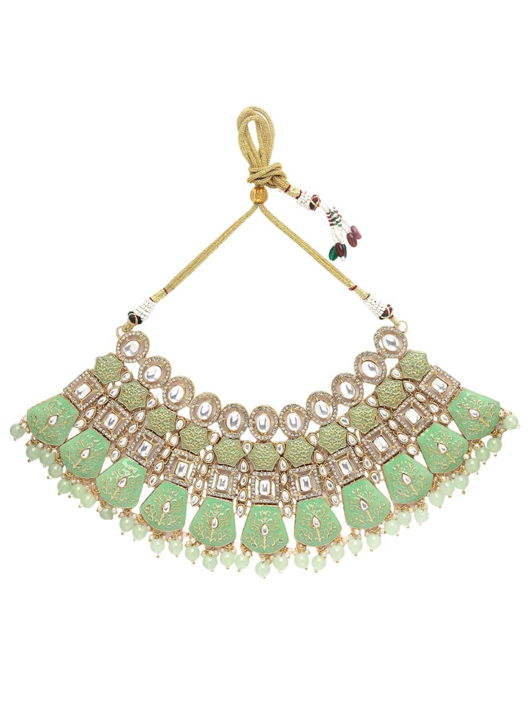 

KARATCART Gold-Plated Kundan Studded Jewellery Set, Lime green