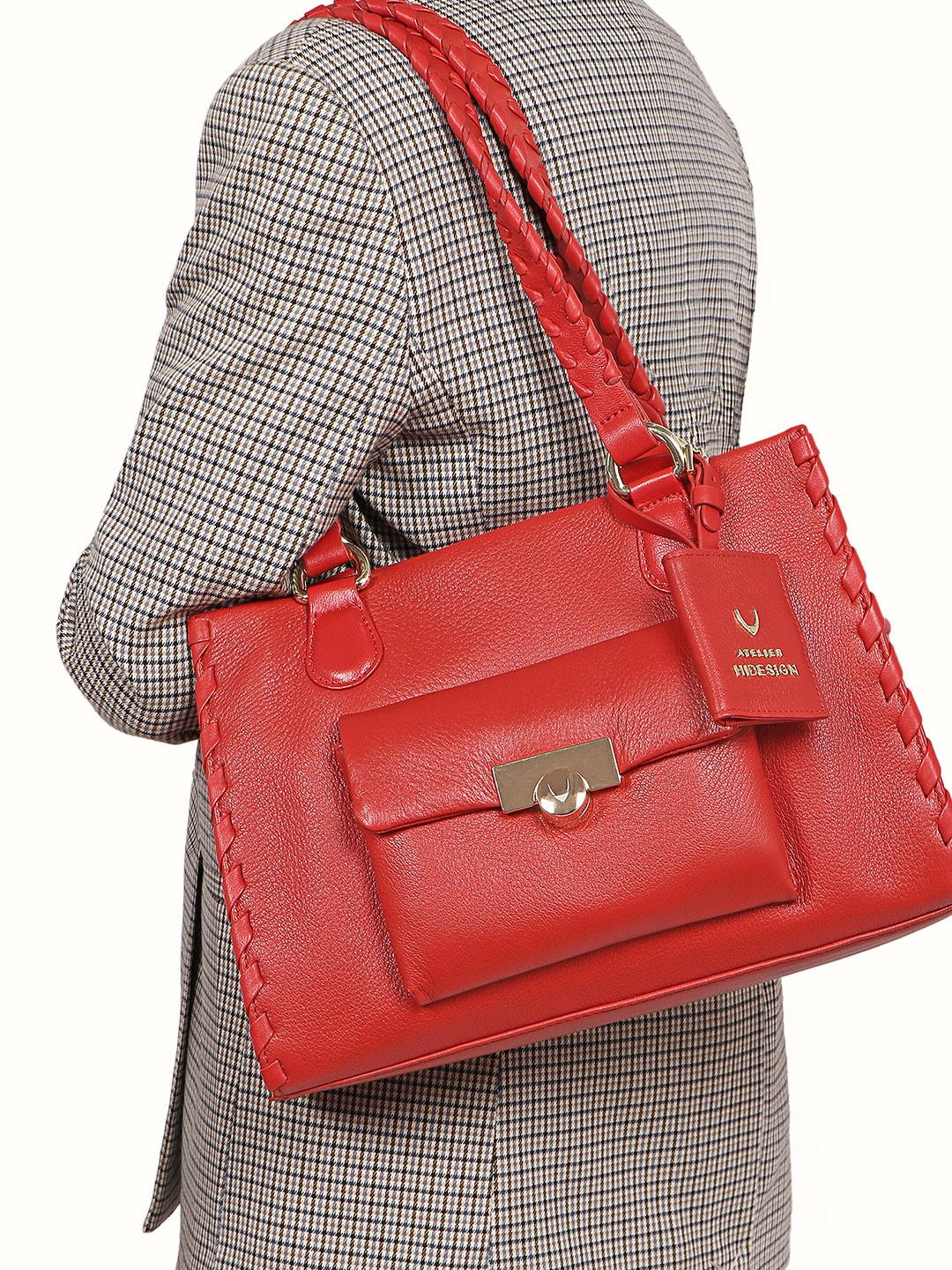 

Hidesign Leather Structured Handheld Bag, Red