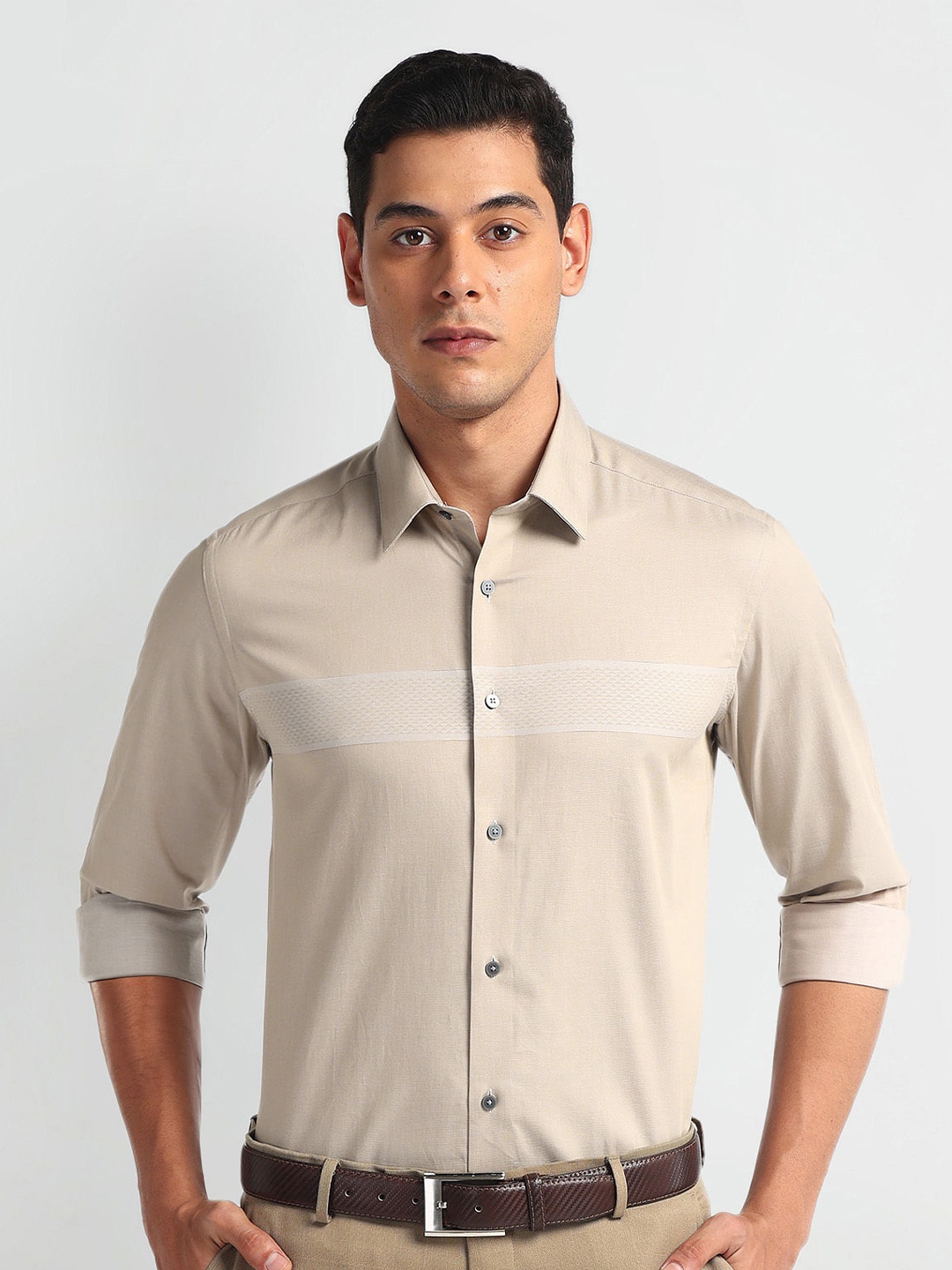 

Arrow New York Men Slim Fit Opaque Formal Shirt, Beige