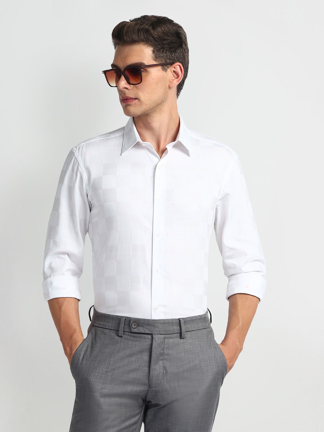 

Arrow New York Men Slim Fit Opaque Checked Formal Shirt, White