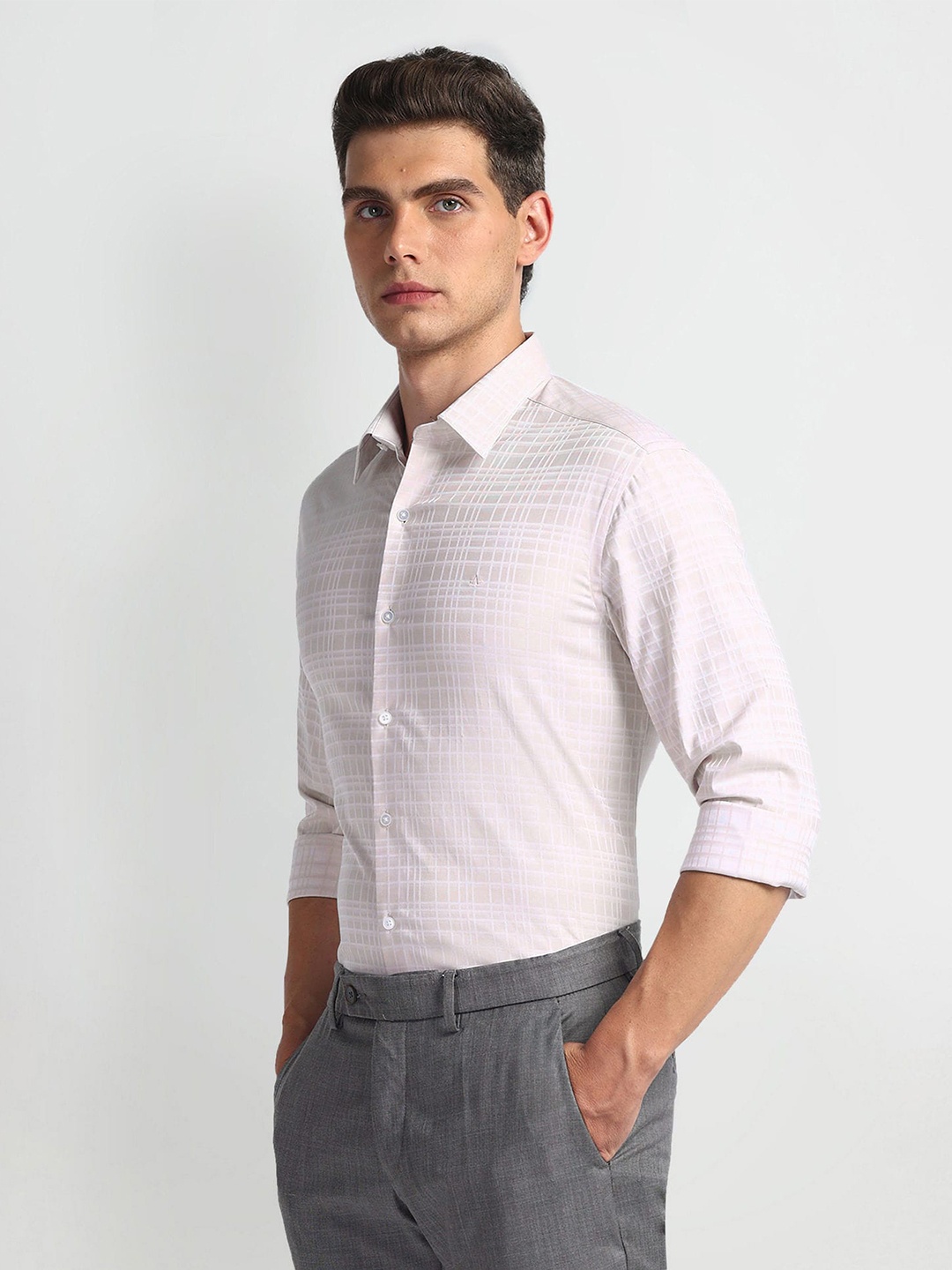 

Arrow New York Men Slim Fit Opaque Striped Formal Shirt, Purple