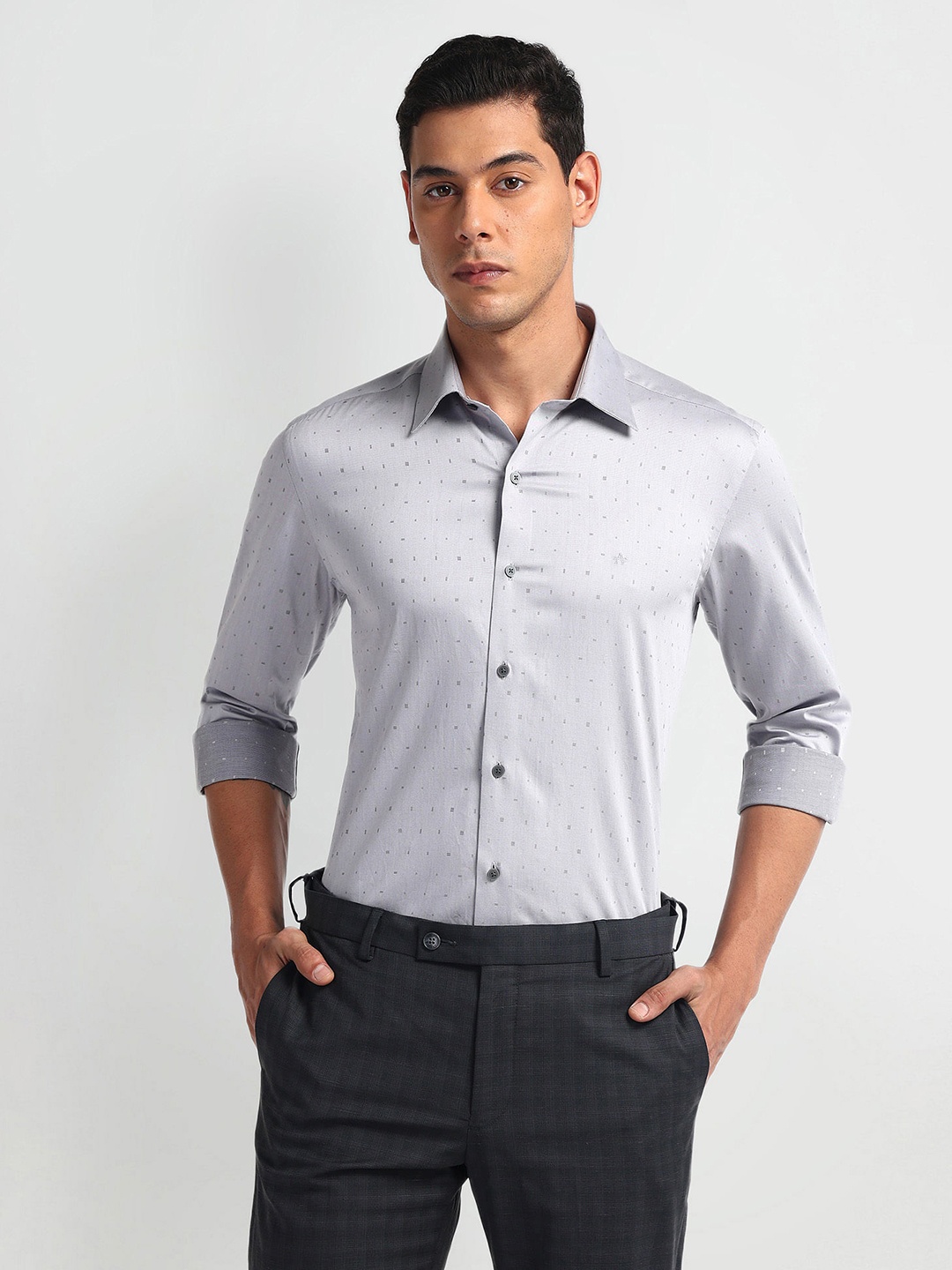 

Arrow New York Men Slim Fit Opaque Printed Formal Shirt, Grey