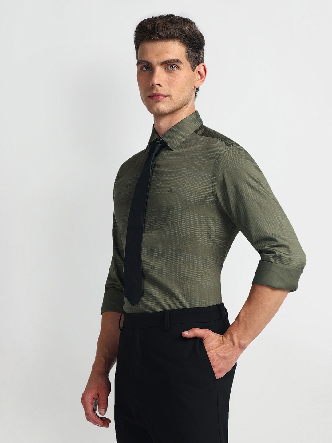 

Arrow New York Men Slim Fit Geometric Opaque Formal Cotton Shirt, Green