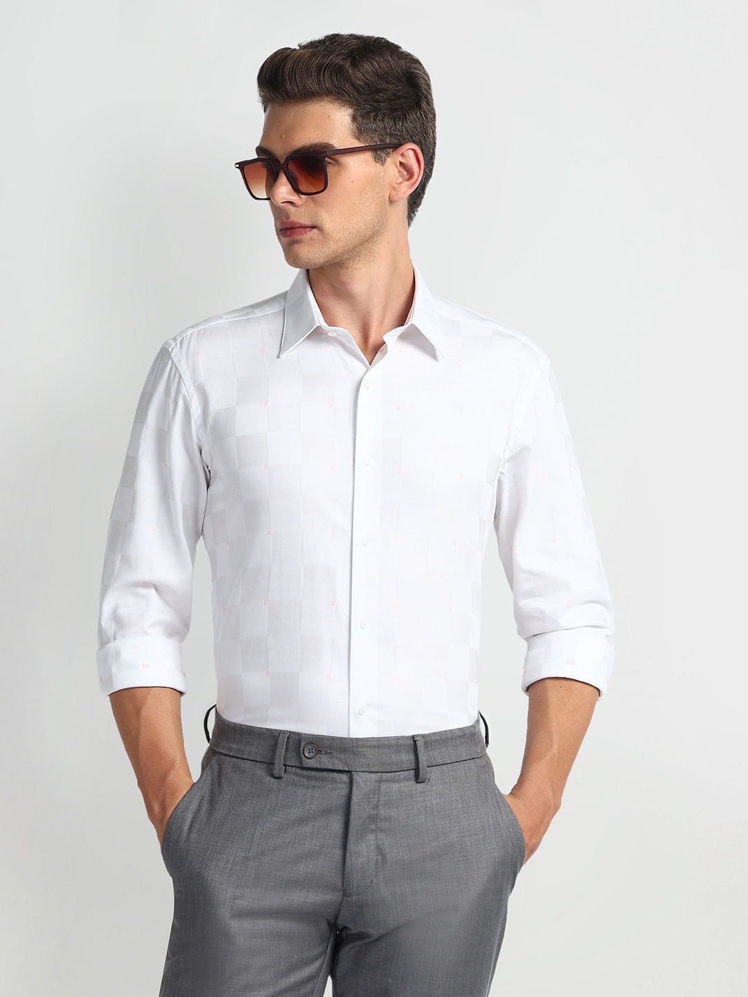 

Arrow New York Men Slim Fit Opaque Checked Formal Shirt, White