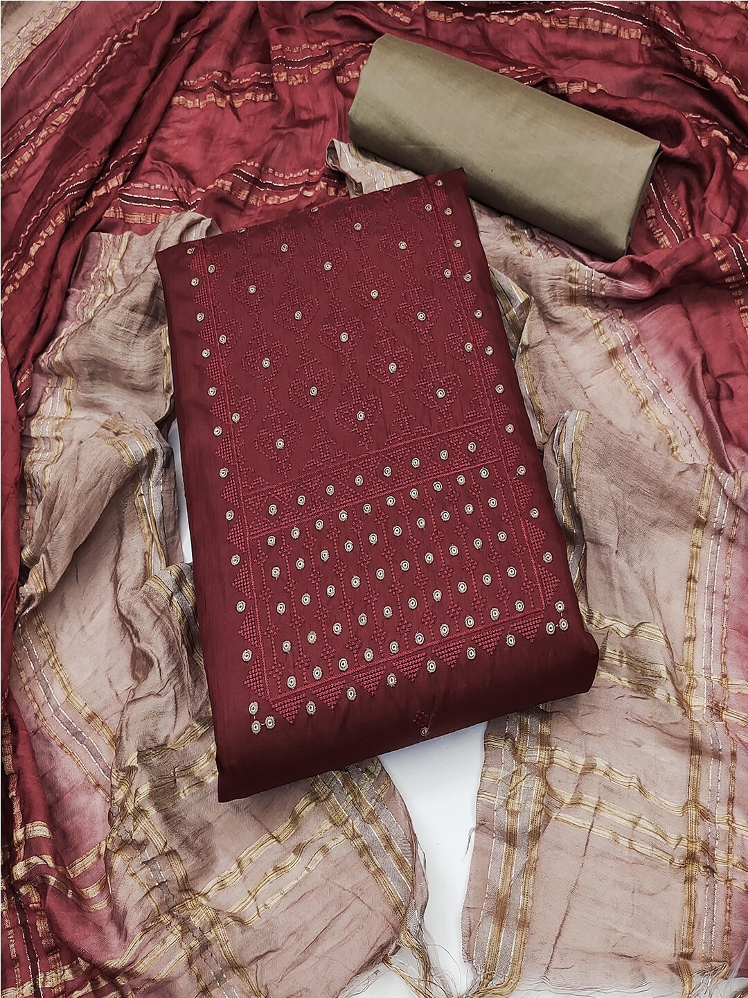 

Lilots Abstract Embroidered Unstitched Dress Material, Maroon