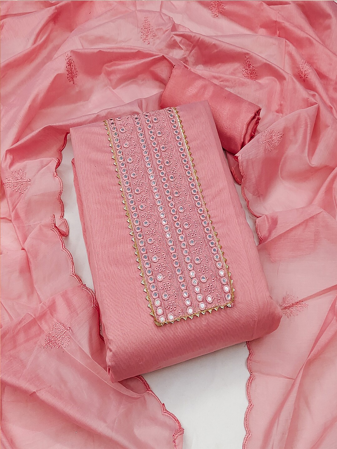 

Lilots Embroidered & Mirror Work Unstitched Dress Material, Pink