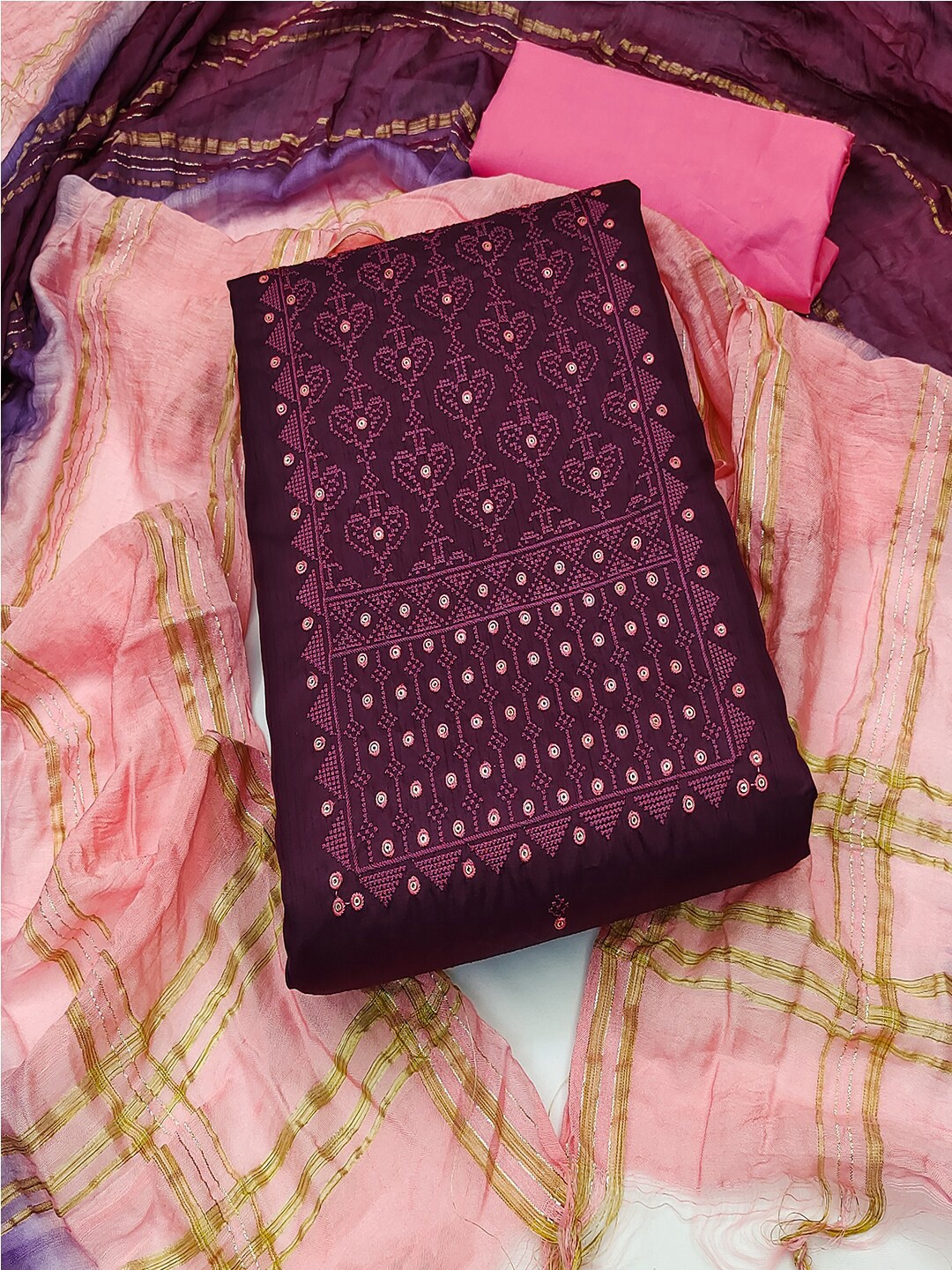 

Lilots Ethnic Motifs Embroidered Unstitched Dress Material, Magenta