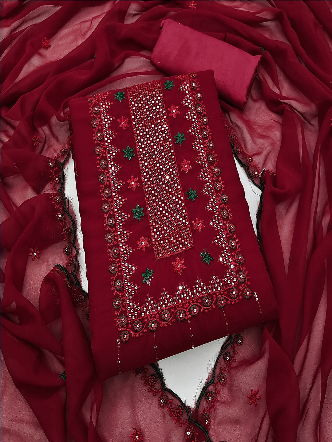 

Lilots Ethnic Motifs Embroidered Sequinned Unstitched Dress Material, Maroon
