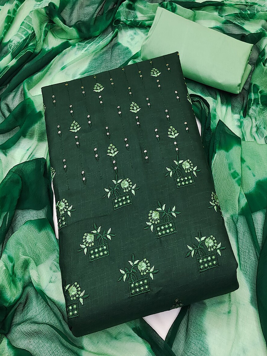 

Lilots Ethnic Motifs Embroidered Sequinned Unstitched Dress Material, Green