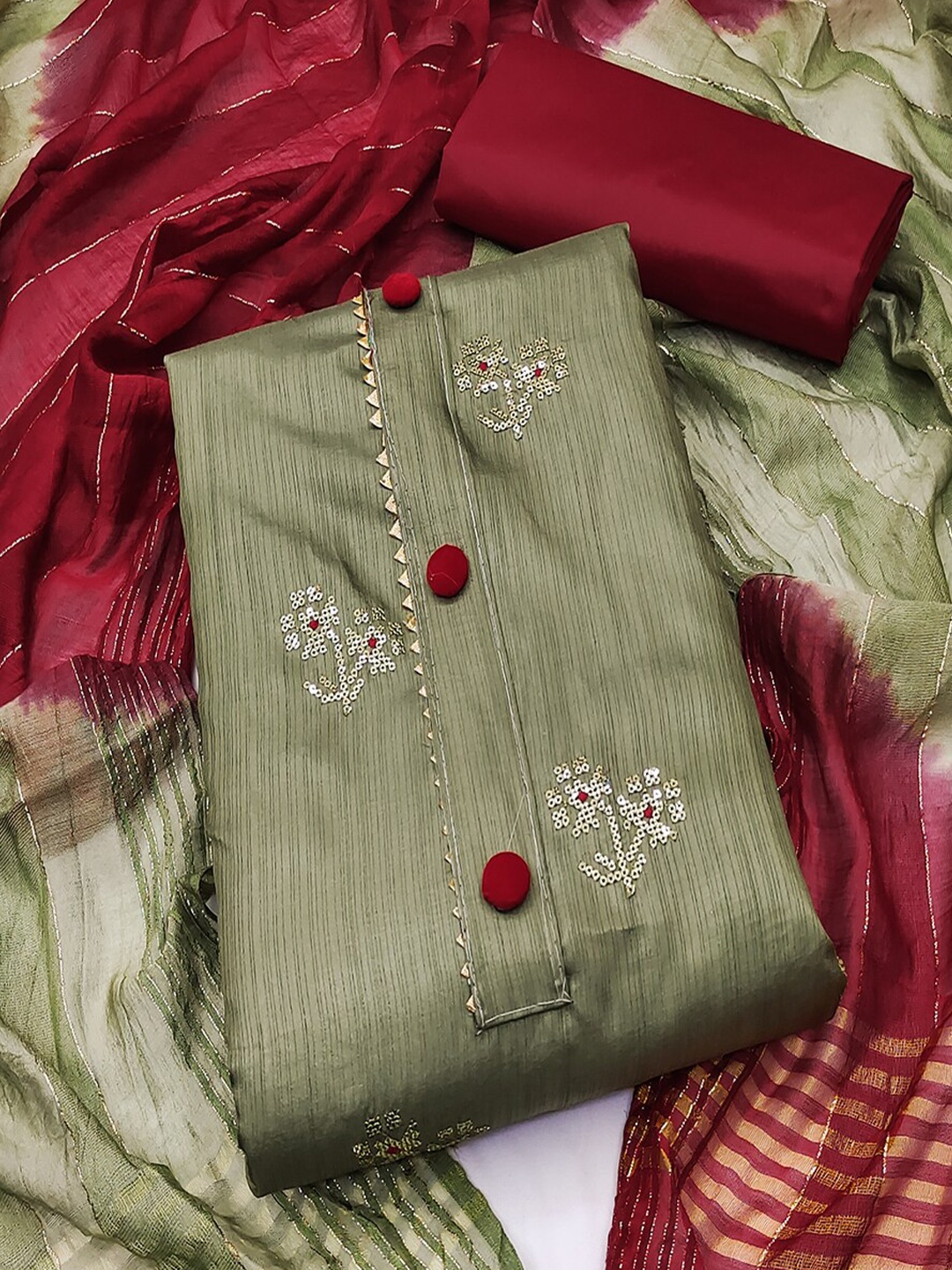 

Lilots Ethnic Motifs Embroidered Gotta Patti Unstitched Dress Material, Green