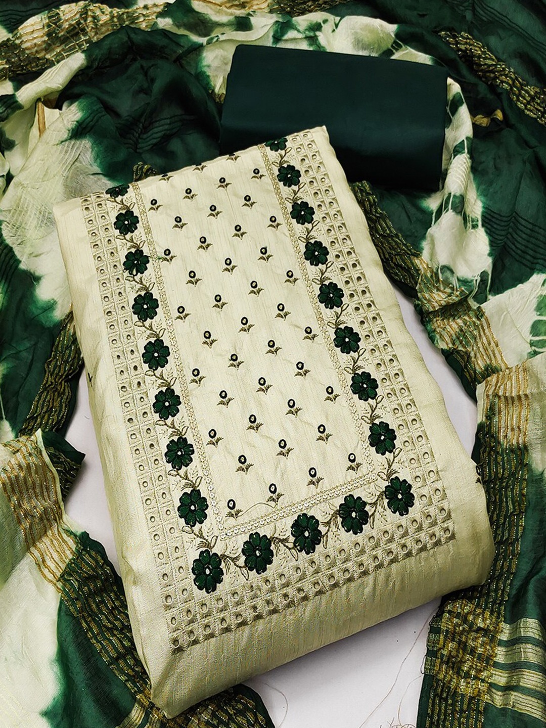 

Lilots Embroidered Sequinned Unstitched Dress Material, Green
