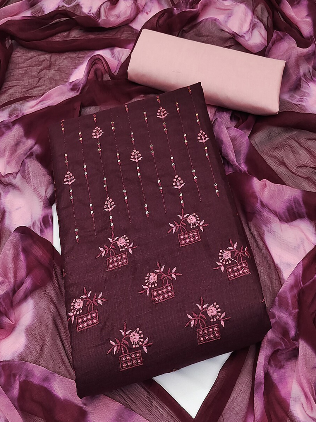 

Lilots Floral Embroidered Unstitched Dress Material, Magenta