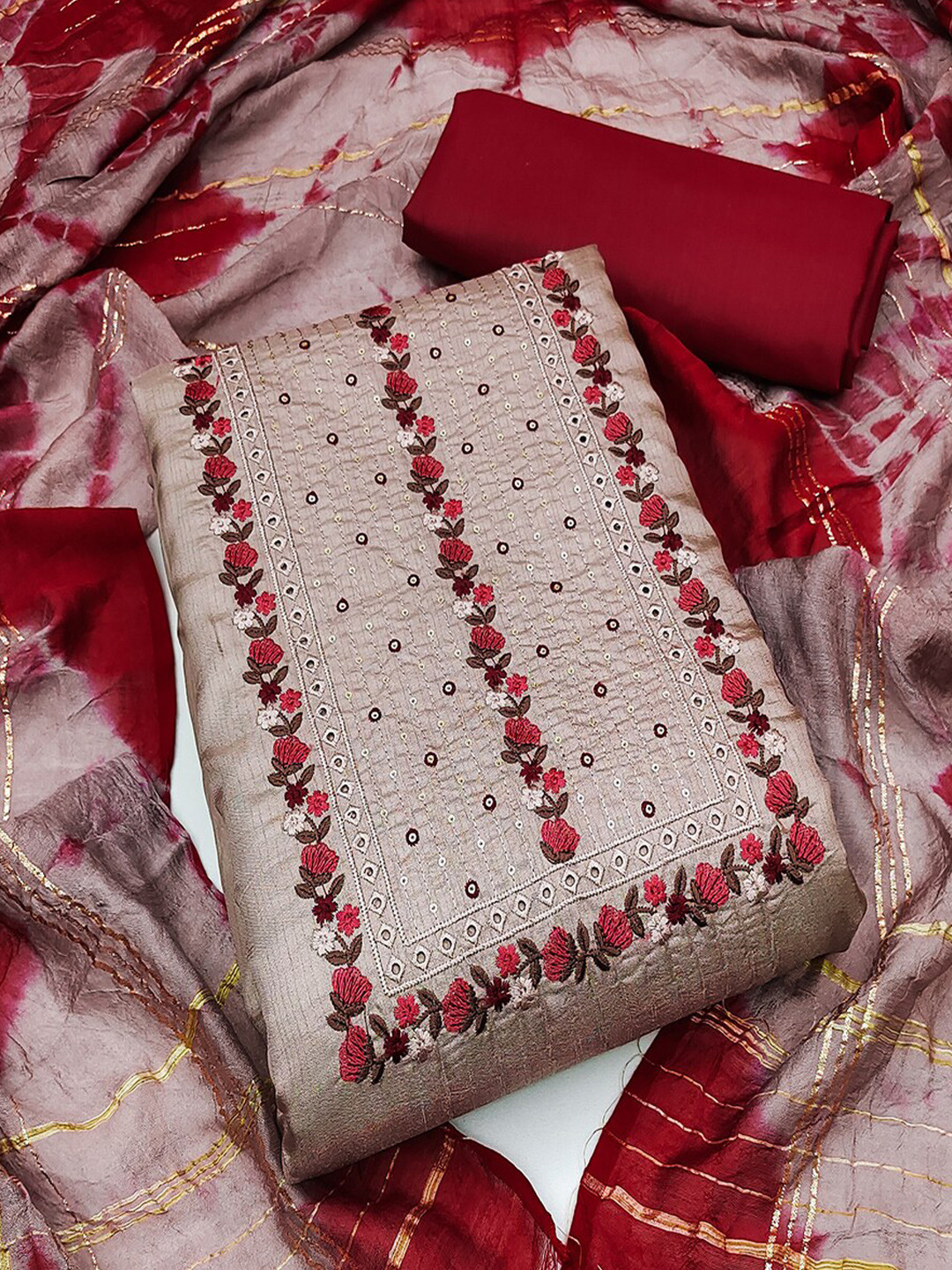 

Lilots Ethnic Motifs Embroidered Sequinned Unstitched Dress Material, Mauve