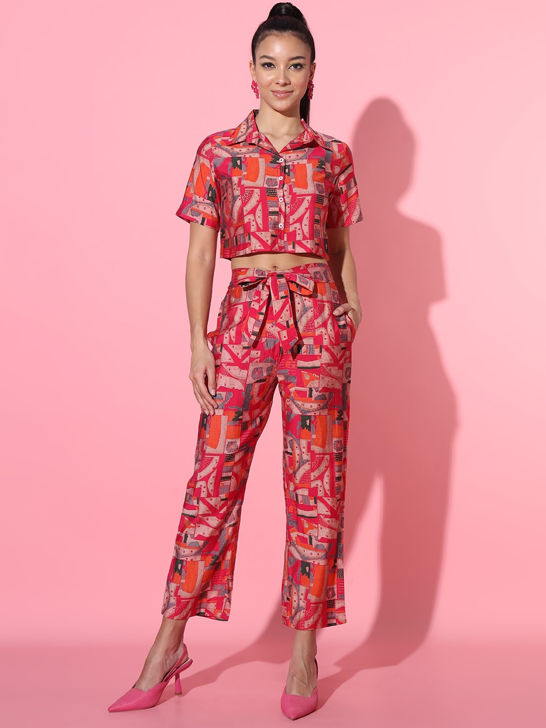 

ADDYVERO Printed Shirt With Trouser, Pink