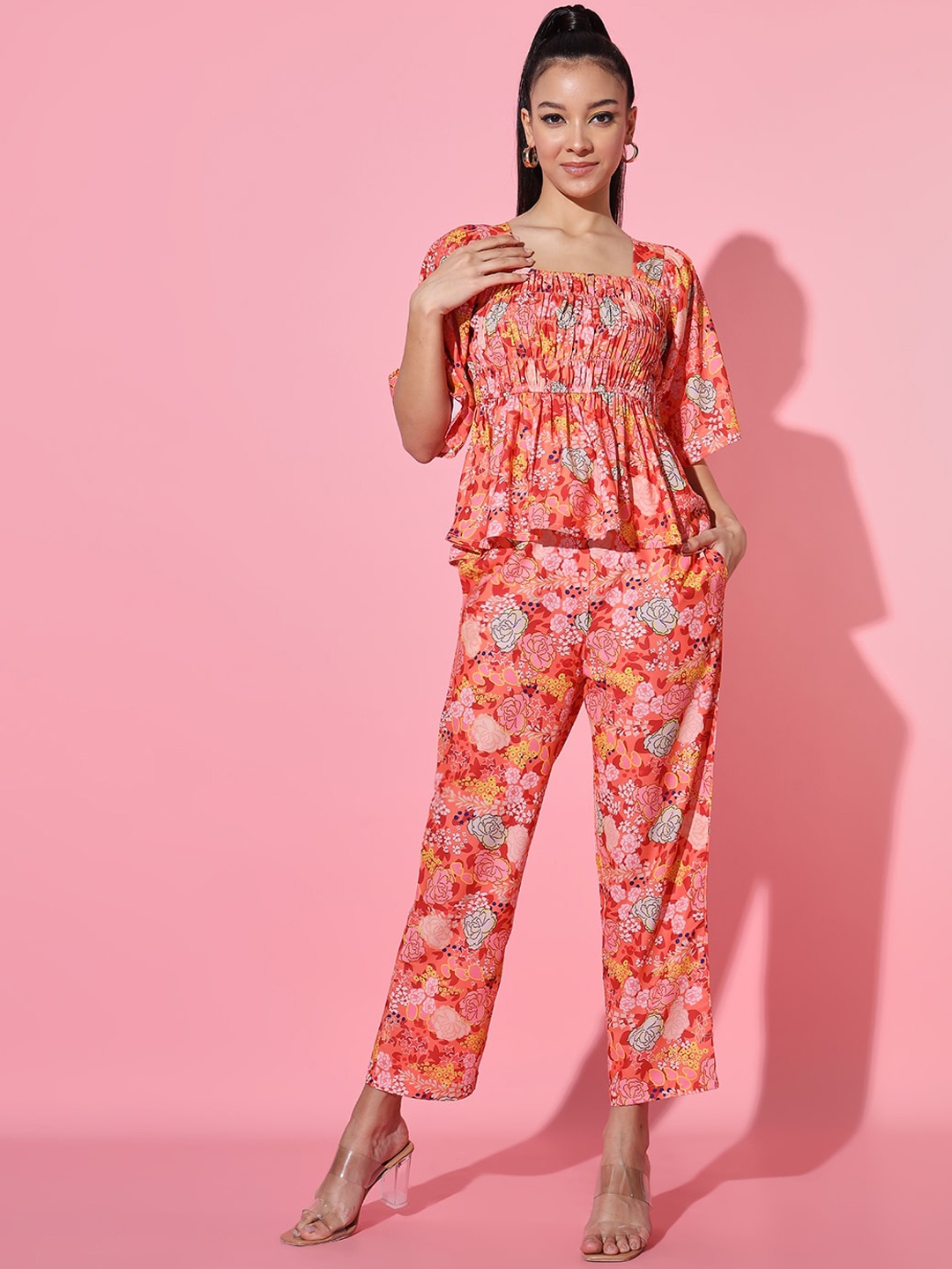 

ADDYVERO Printed Top With Trousers, Orange