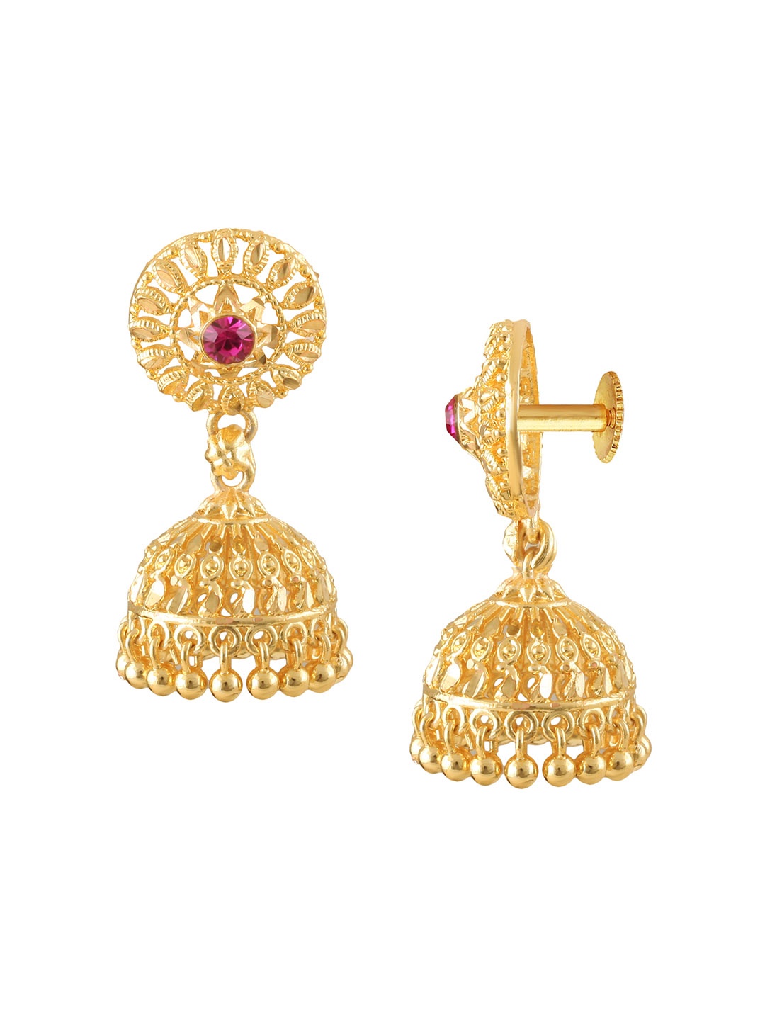 

Vighnaharta Set Of 2 Gold-Plated Cubic Zirconia Studded Dome Shaped Jhumkas