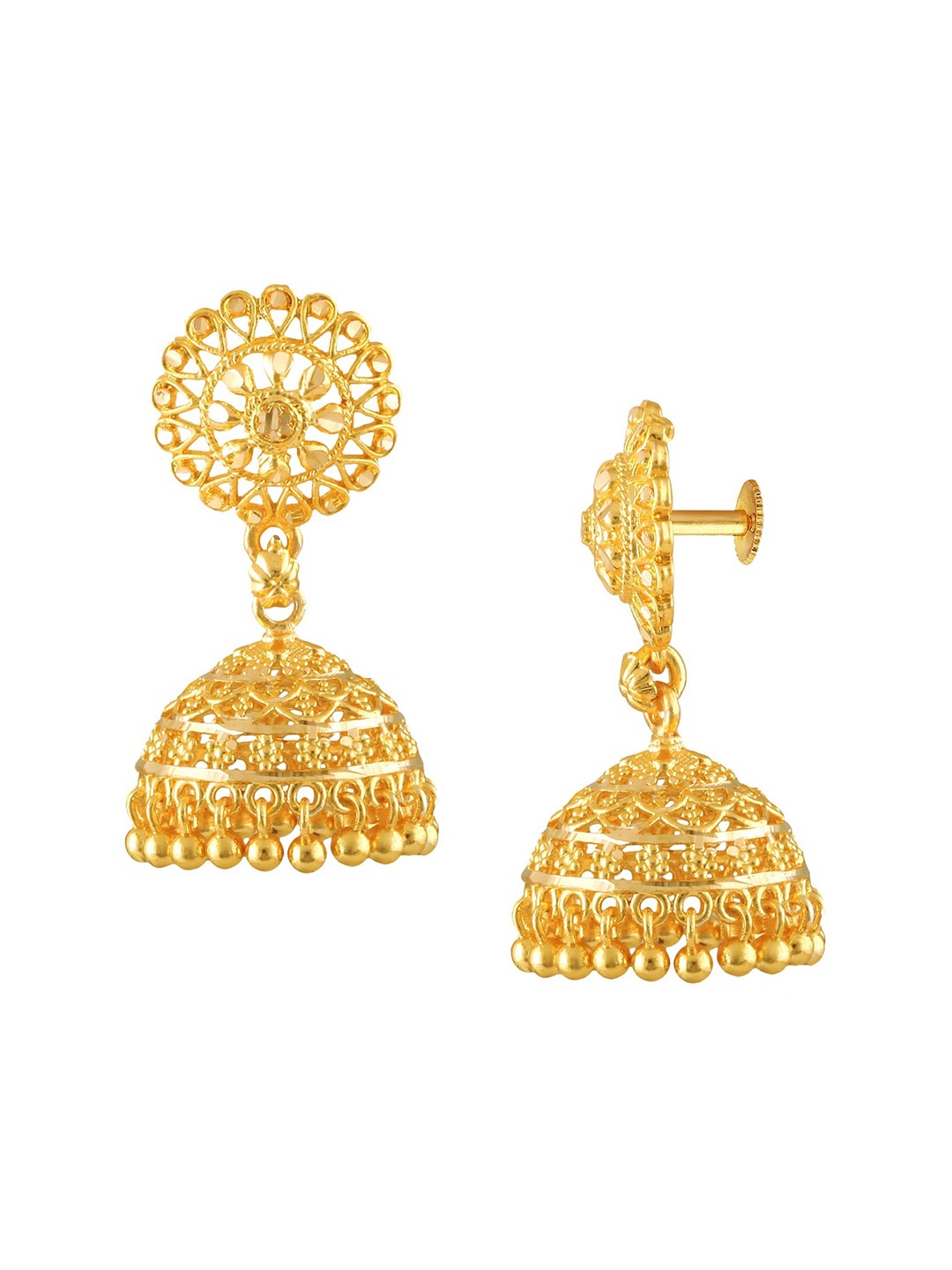

Vighnaharta Set of 2 Gold-Plated Contemporary Jhumkas and Bugadi