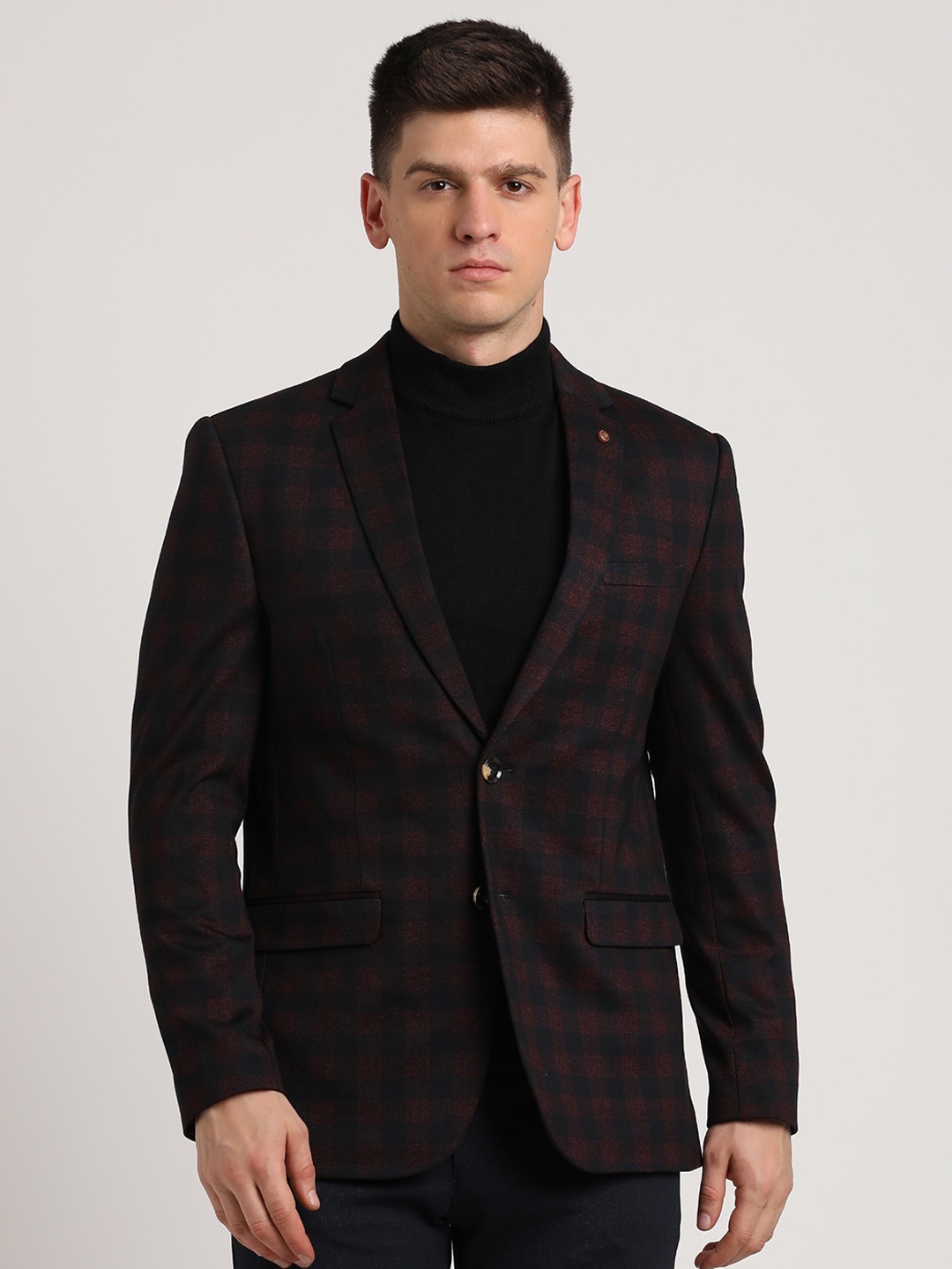 

Turtle Men Self Design Slim-Fit Single Breasted Blazer, Brown