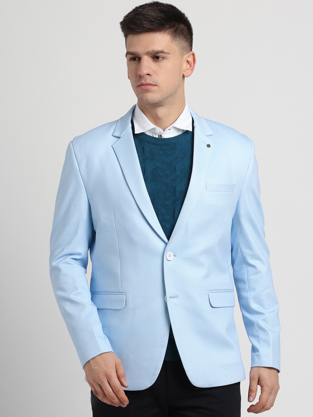 

Turtle Self Design Slim-Fit Single Breasted Blazer, Blue