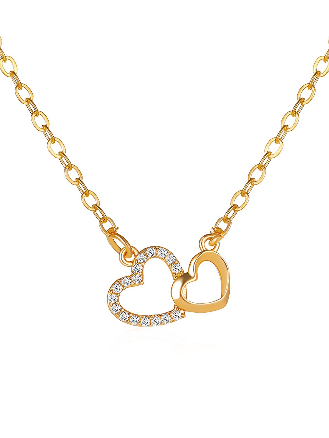 

Goho Alloy Stone Studded Dual Heart Minimal Link Chain, Gold