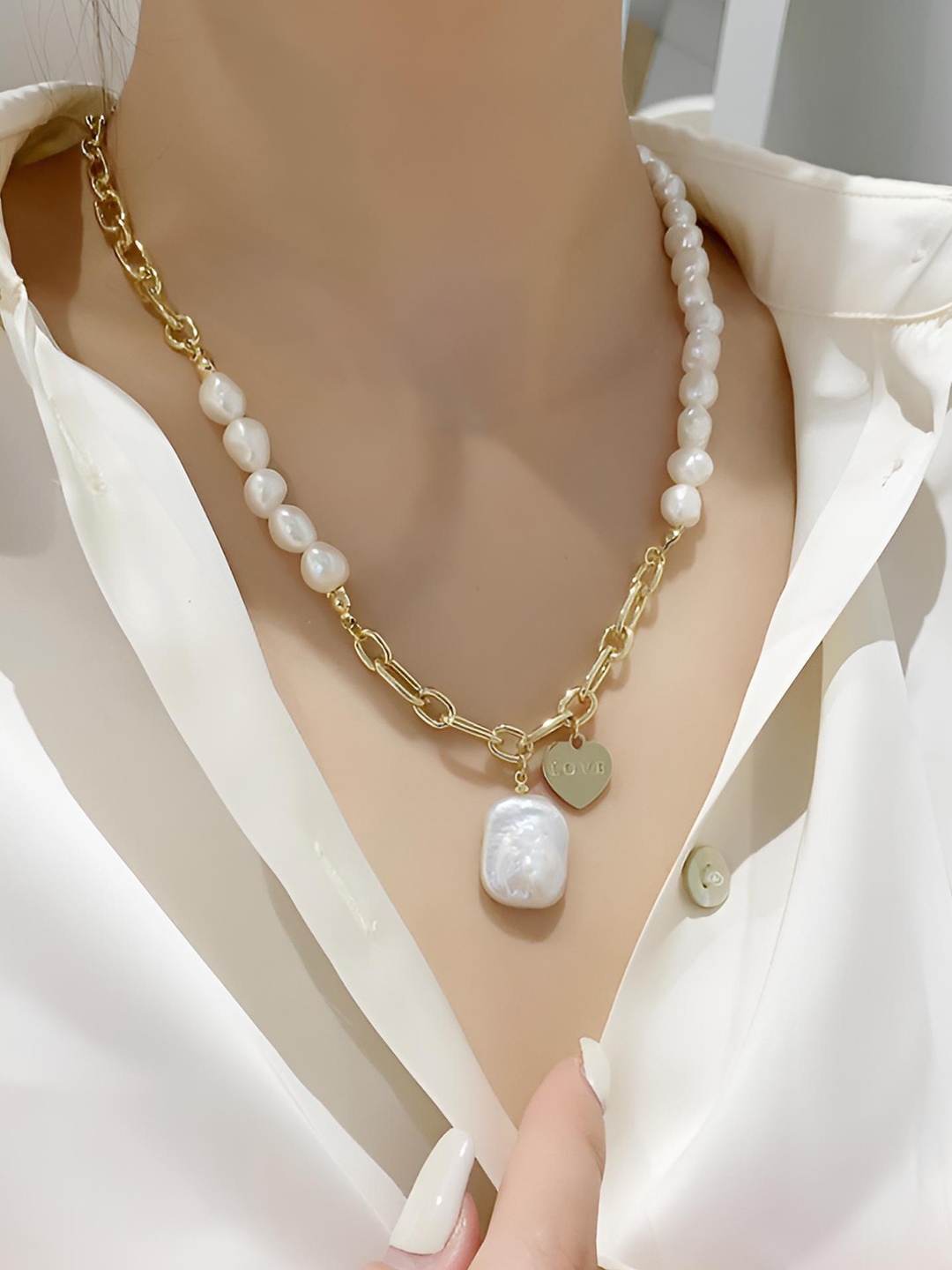 

Goho Alloy Beaded Minimal Link Chain, Gold