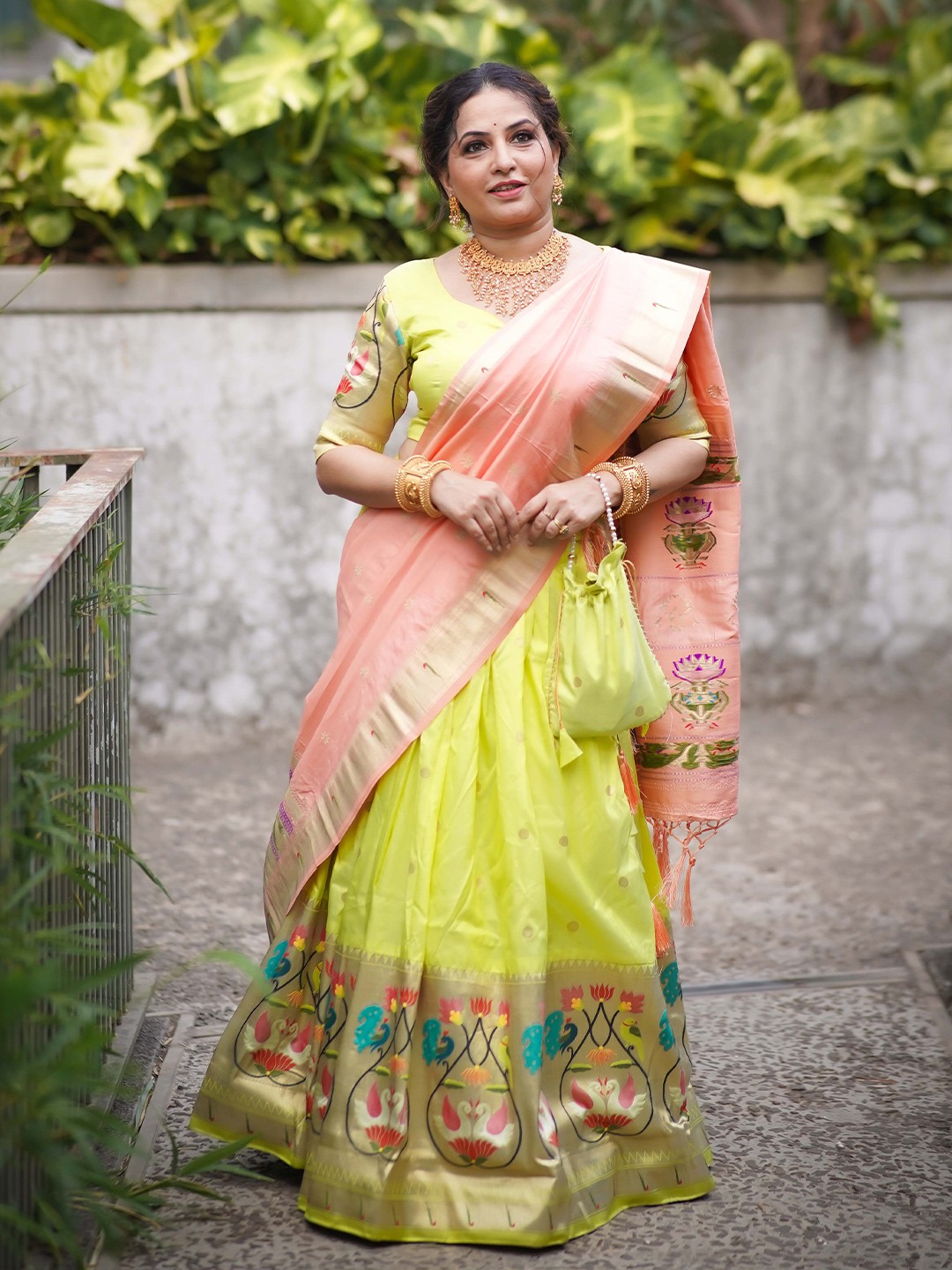 

LOOKNBOOK ART Woven Design Silk Semi Stitched Lehenga & Unstitched Blouse With Dupatta, Lime green