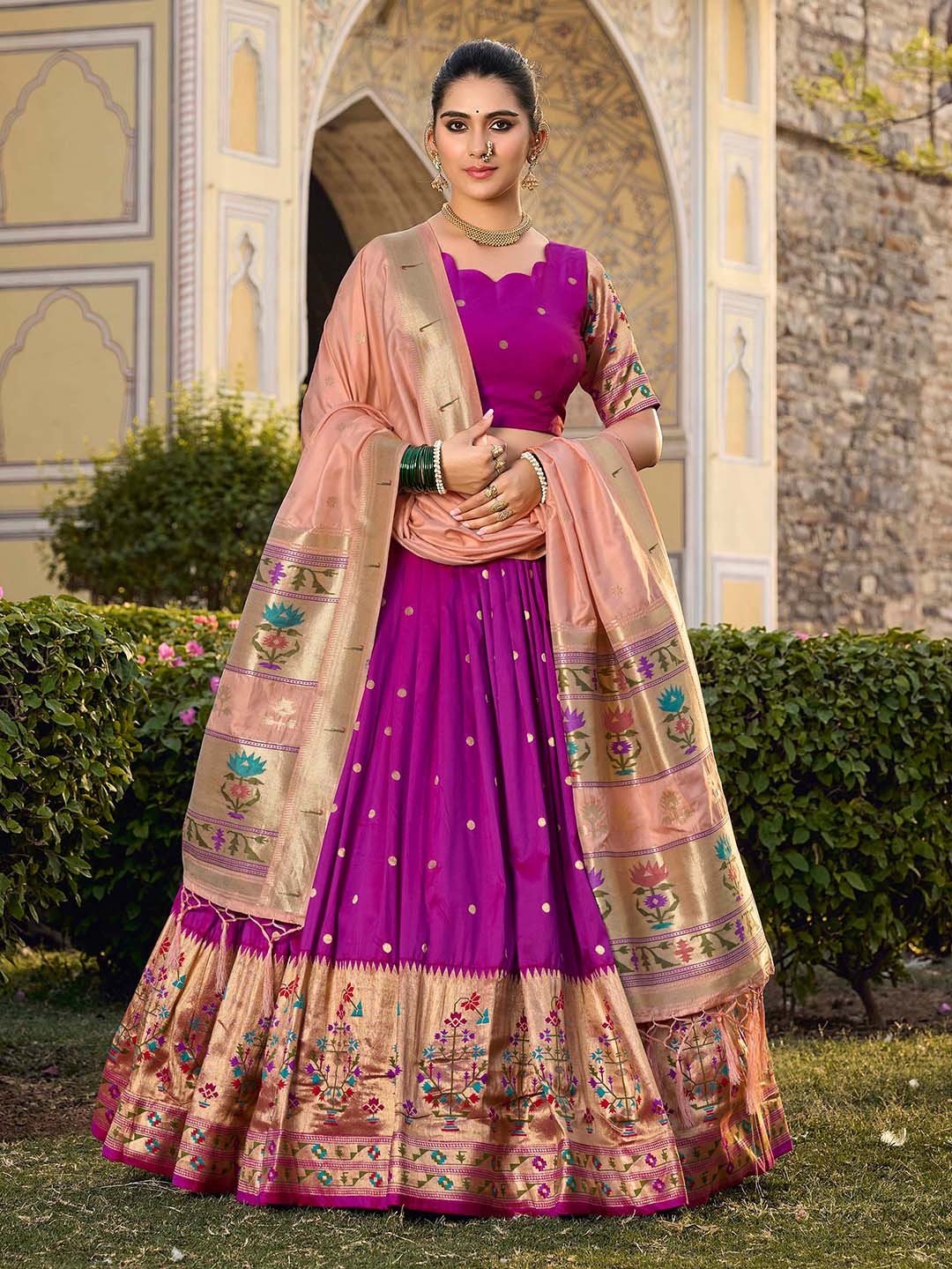 

LOOKNBOOK ART Woven Design Silk Semi Stitched Lehenga & Unstitched Blouse With Dupatta, Purple