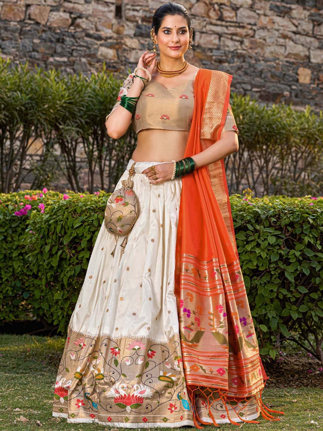 

LOOKNBOOK ART Woven Design Silk Semi Stitched Lehenga & Unstitched Blouse With Dupatta, White