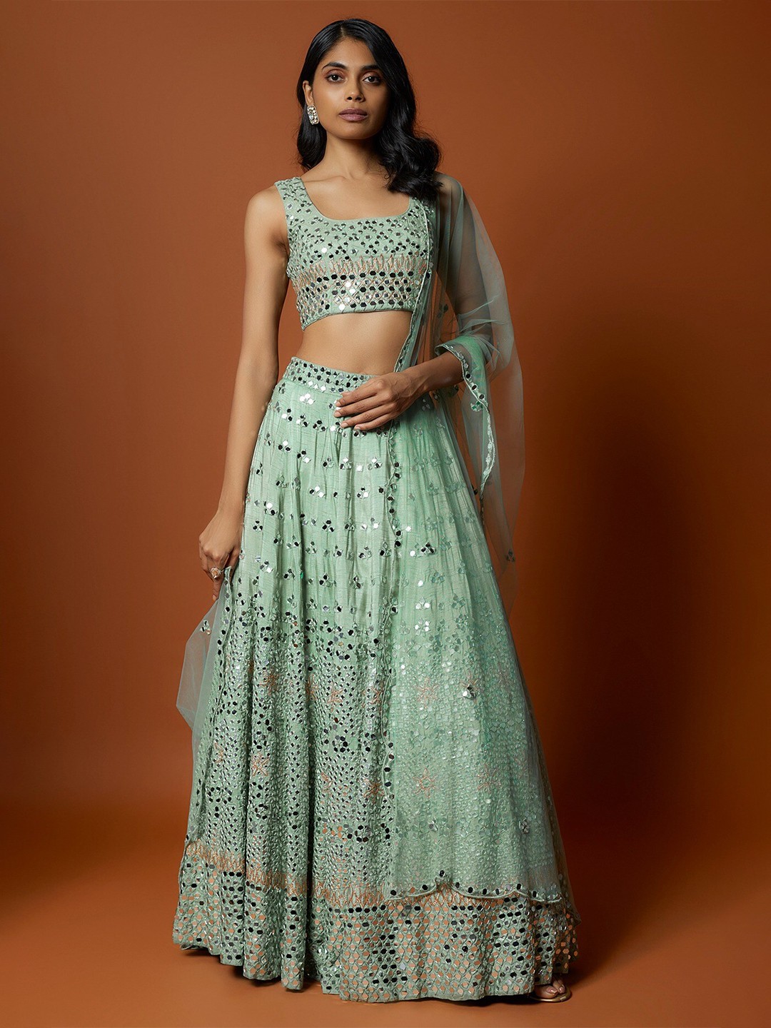 

Mehak Murpana Embroidered Ready to Wear Lehenga & Blouse With Dupatta, Green