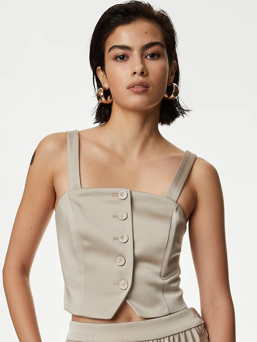 

Marks & Spencer Satin Tailored Cropped Waistcoat, Beige