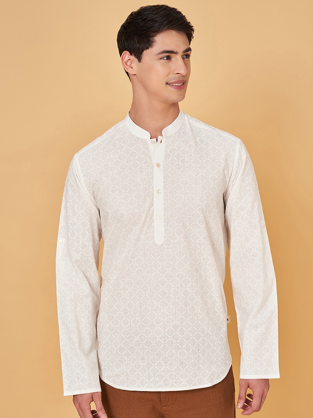 

indus route by Pantaloons Geometric Woven Design Kurta, Blue