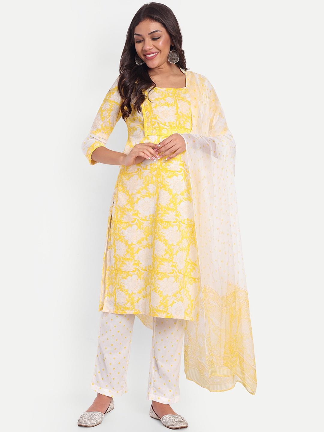

THOTTIL Floral Printed Regular Pure Cotton Kurta with Salwar & With Dupatta, Yellow