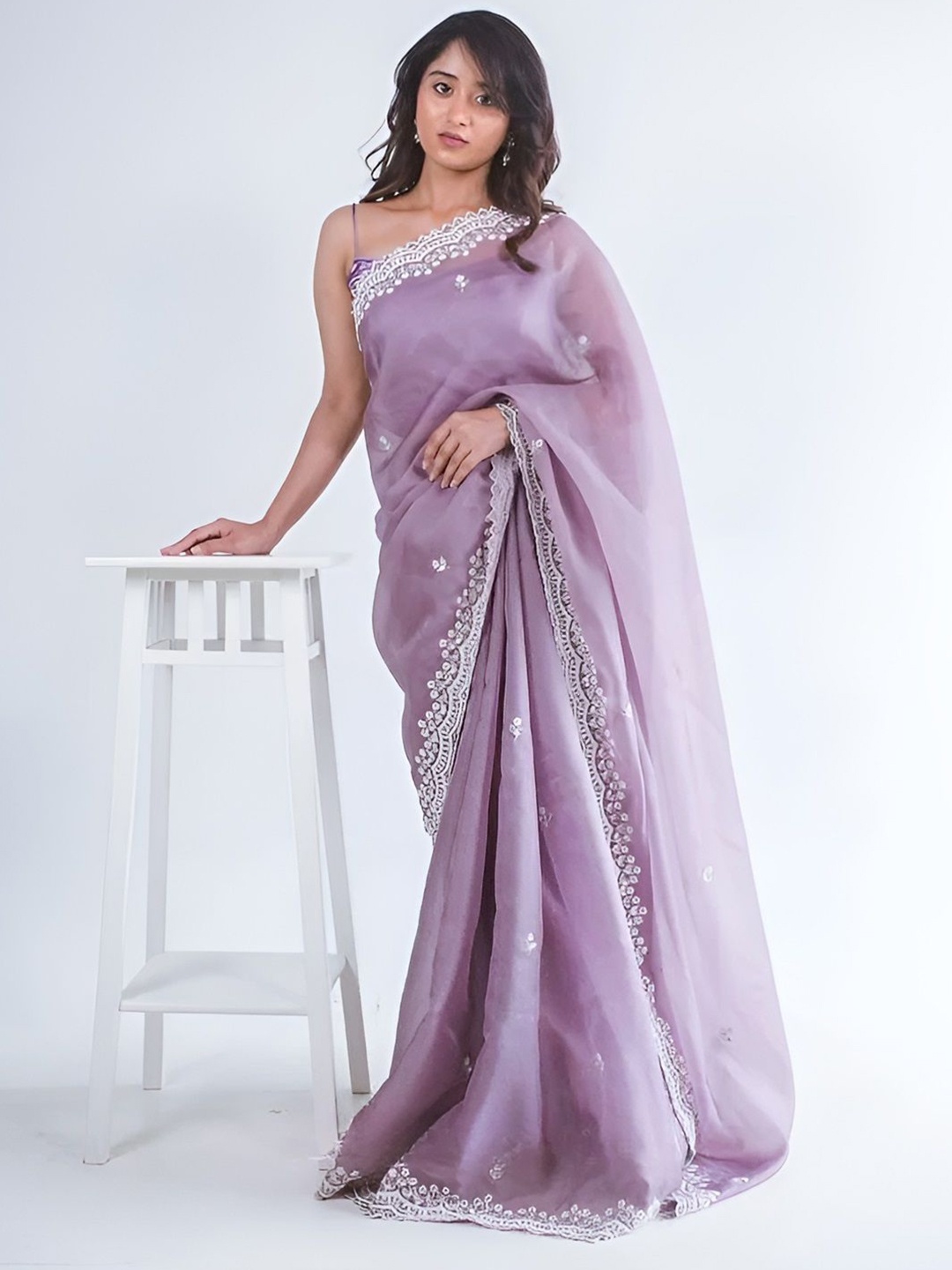 

Anouk Floral Embroidered Organza Art Silk Saree, Purple