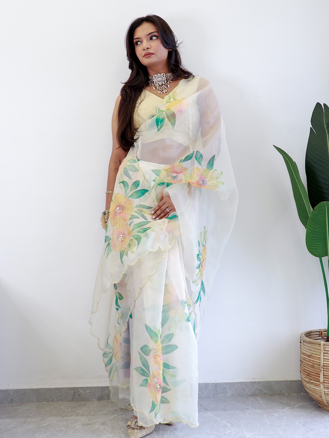 

Anouk Floral Organza Saree, White