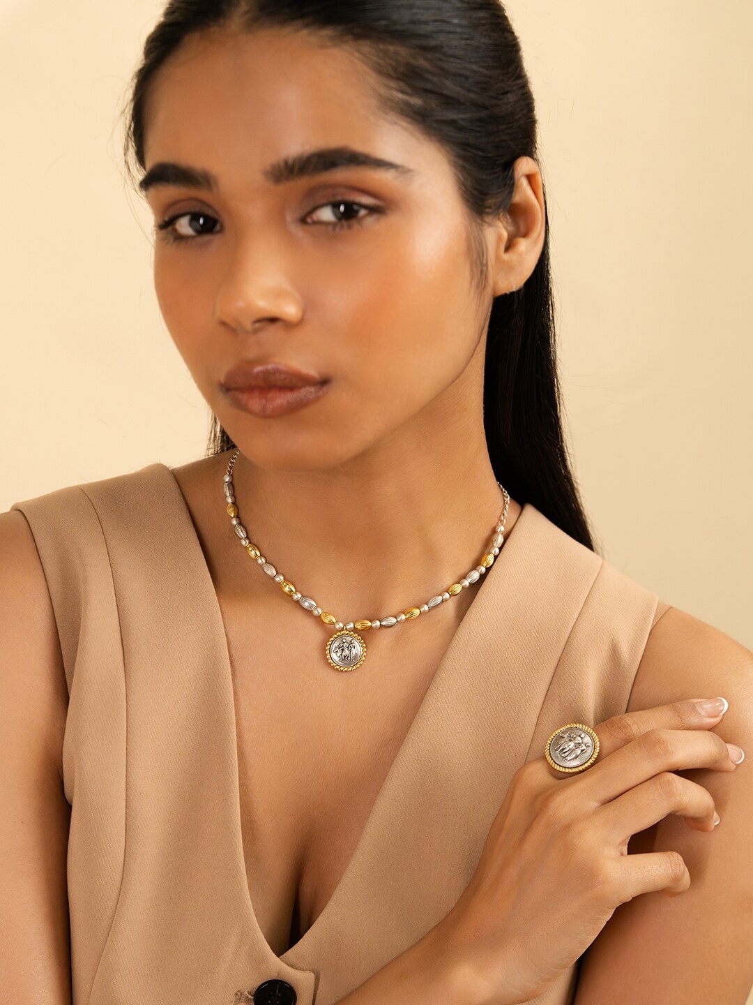 

SHAYA 925 Silver Gold-Plated Beads Beaded Necklace