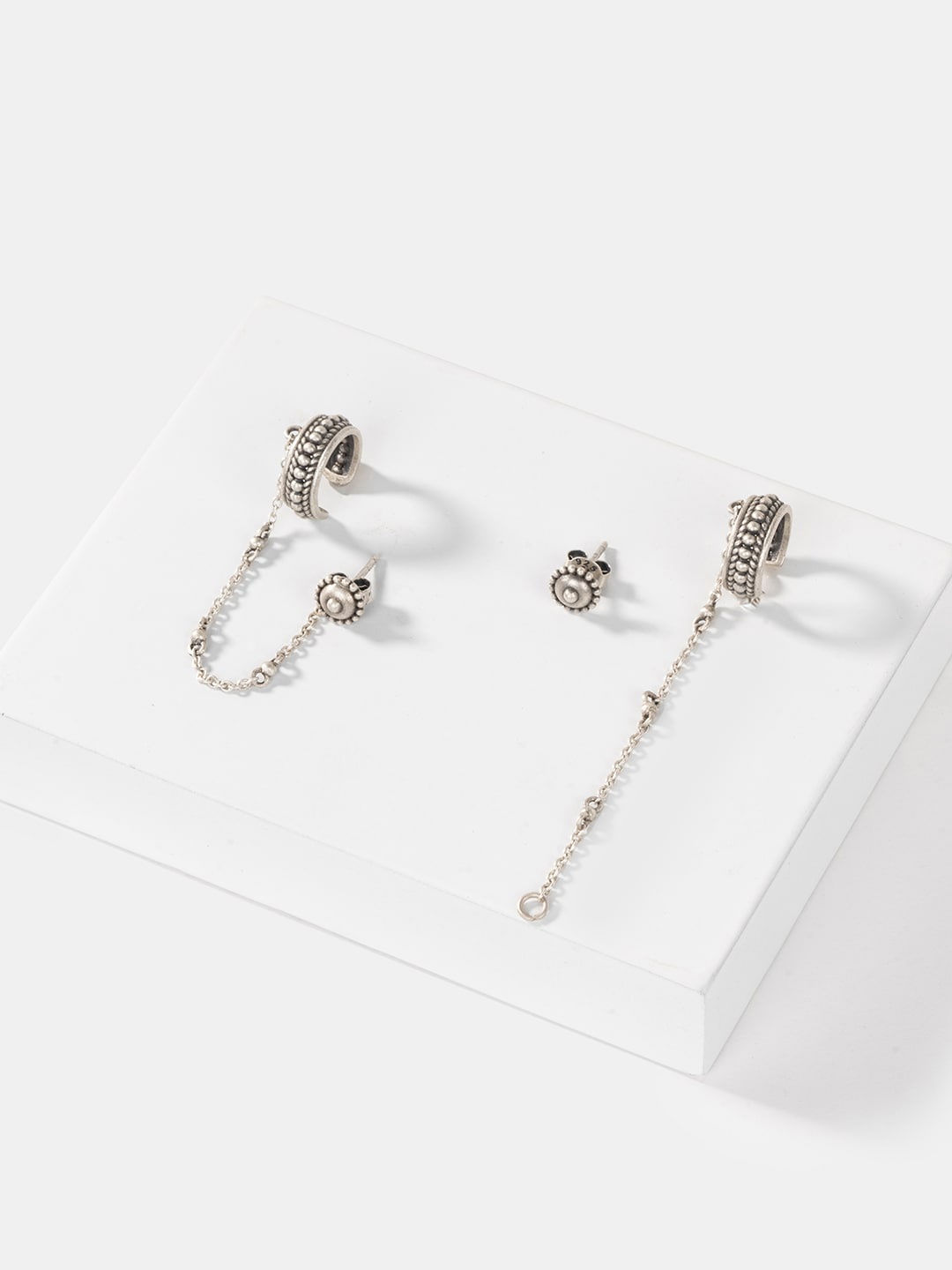

SHAYA 925 Silver Oxidised Contemporary Half Hoop Earrings